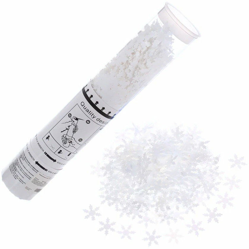 Confetti - Tun de Confetti, Flippy, 30 cm, Model Fulgi de Zapada din Hartie, Ambalaj din PET, Alb
