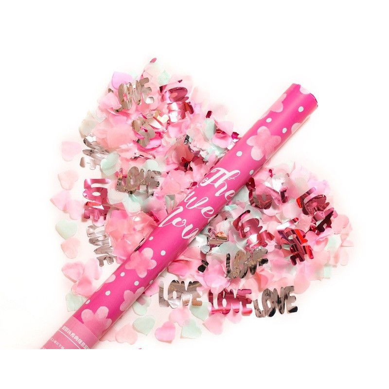 Confetti - Tun Confetti, Flippy, Confetti Inimioare si Mesaj Love, 40 x 5 cm, Roz Alb