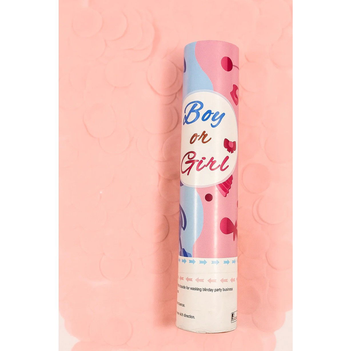 Tun Confetti, Flippy, Model Gender Reveal, Boy or Girl, 40 cm, Ambalaj din Carton, Eliberare prin Rasucire, Roz [4]