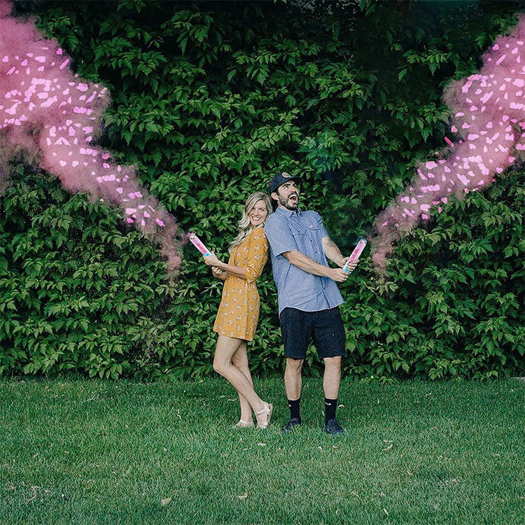 Confetti - Tun Confetti, Flippy, Model Gender Reveal, Boy or Girl, 40 cm, Ambalaj din Carton, Eliberare prin Rasucire, Roz