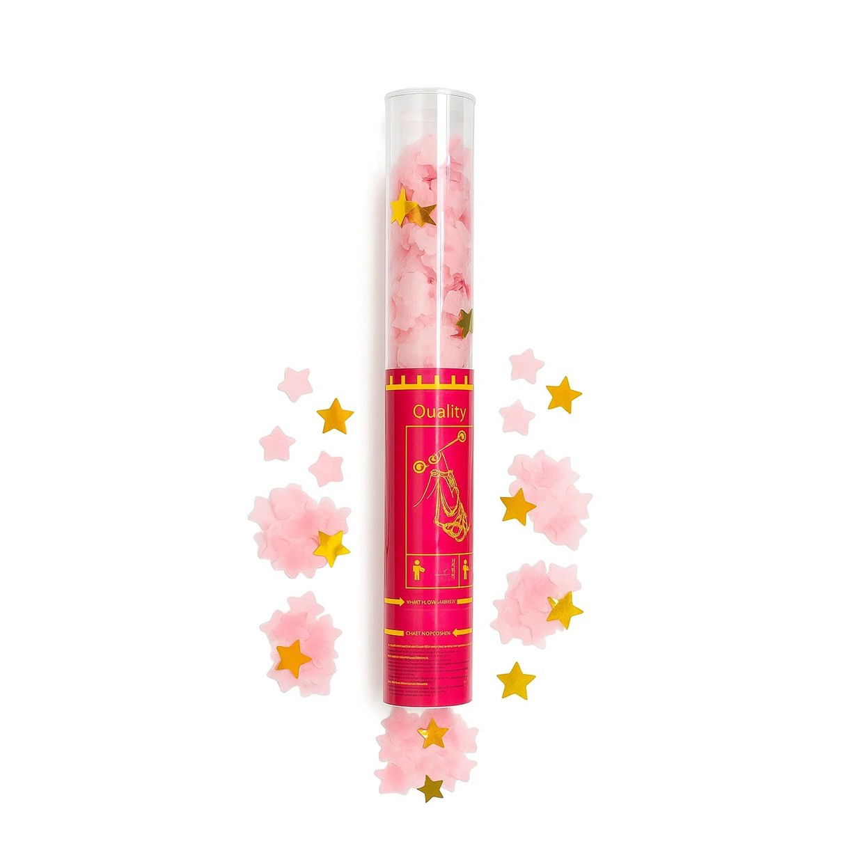 Confetti - Tun de Confetti, Flippy, 40 cm, Model Stelute din Folie si Hartie, Ambalaj PET, Roz