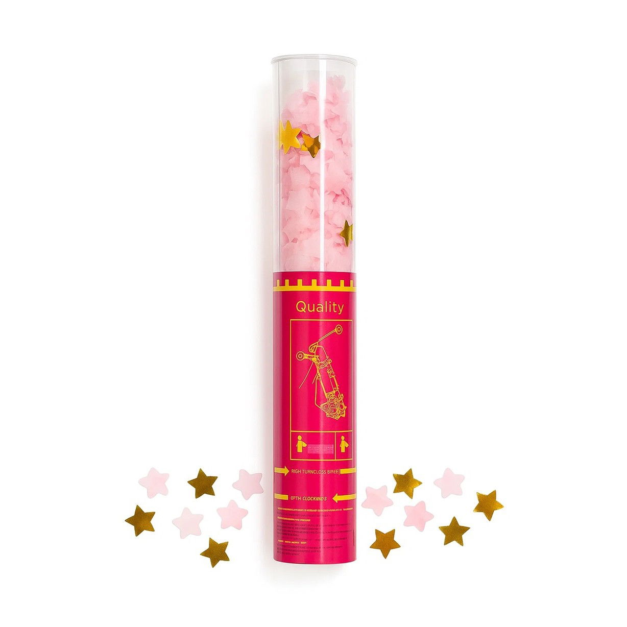 Confetti - Tun de Confetti, Flippy, 40 cm, Model Stelute din Folie si Hartie, Ambalaj PET, Roz