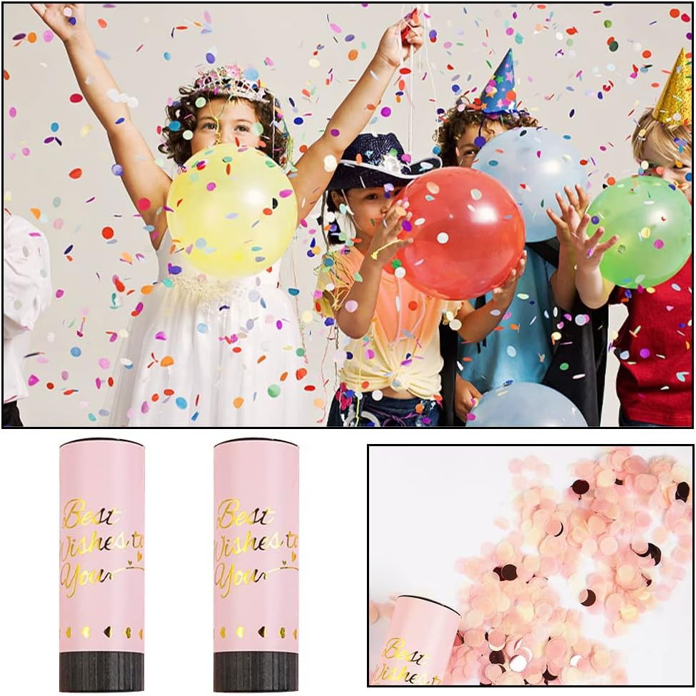 Confetti - Tun de Confetti, Flippy, Best Wishes 11 x 4 cm, Model Buline din Hartie si Folie, Roz