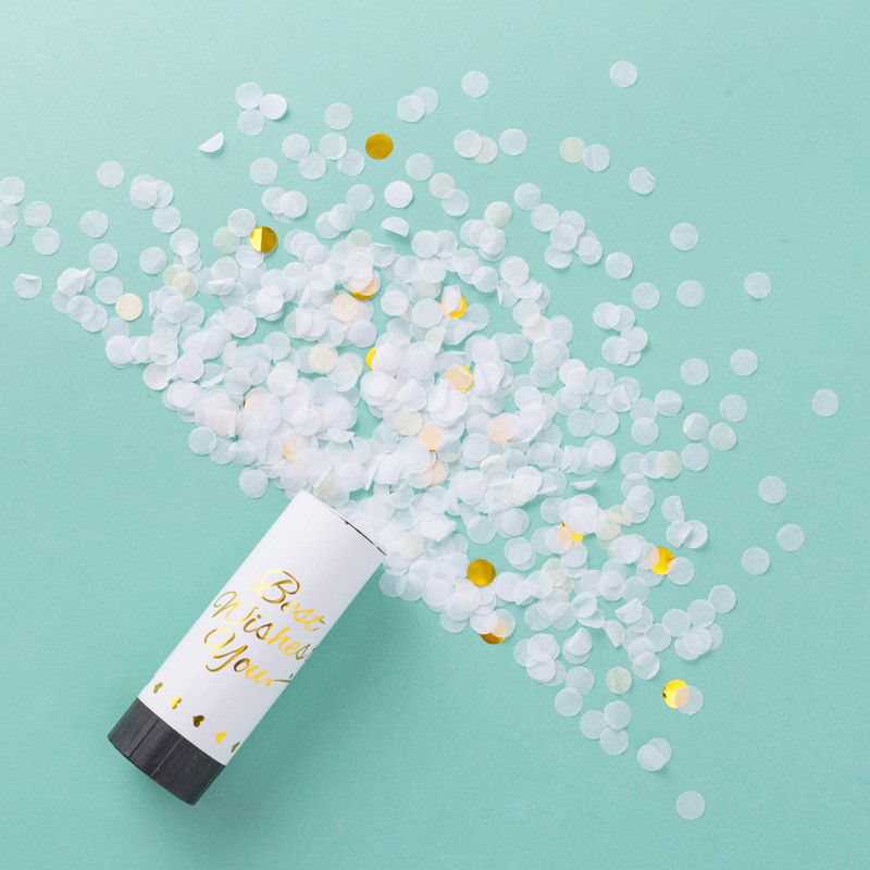 Confetti - Tun de Confetti, Flippy, Best Wishes 11 x 4 cm, Model Buline din Hartie si Folie, Alb