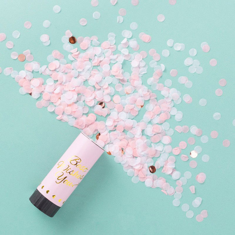 Confetti - Tun de Confetti, Flippy, Best Wishes 11 x 4 cm, Model Buline din Hartie si Folie, Roz