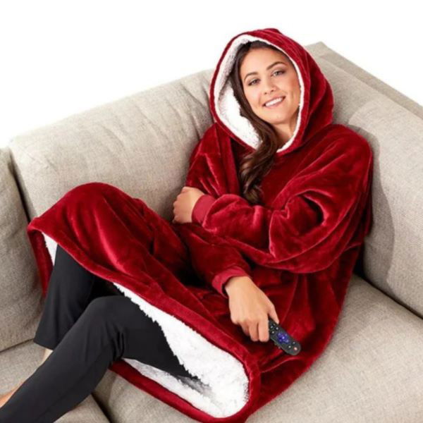 Patura cu Maneci, Gluga si Buzunar Frontal, Flippy, Captusita, Plusata, Usoara si Calduroasa, Poliester, Marime Universala, Rosie [3]