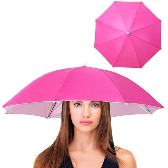 Umbrela de Cap, Flippy, Diametru 69 cm, Banda Elastica de Cap, Protectie UV/Ploaie, Fucsia [3]
