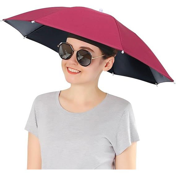 Umbrela de Cap, Flippy, Diametru 69 cm, Banda Elastica de Cap, Protectie UV/Ploaie, Rosu Inchis [3]