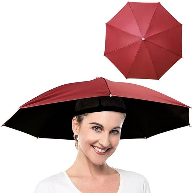 Umbrela de Cap, Flippy, Diametru 69 cm, Banda Elastica de Cap, Protectie UV/Ploaie, Rosu Inchis [4]