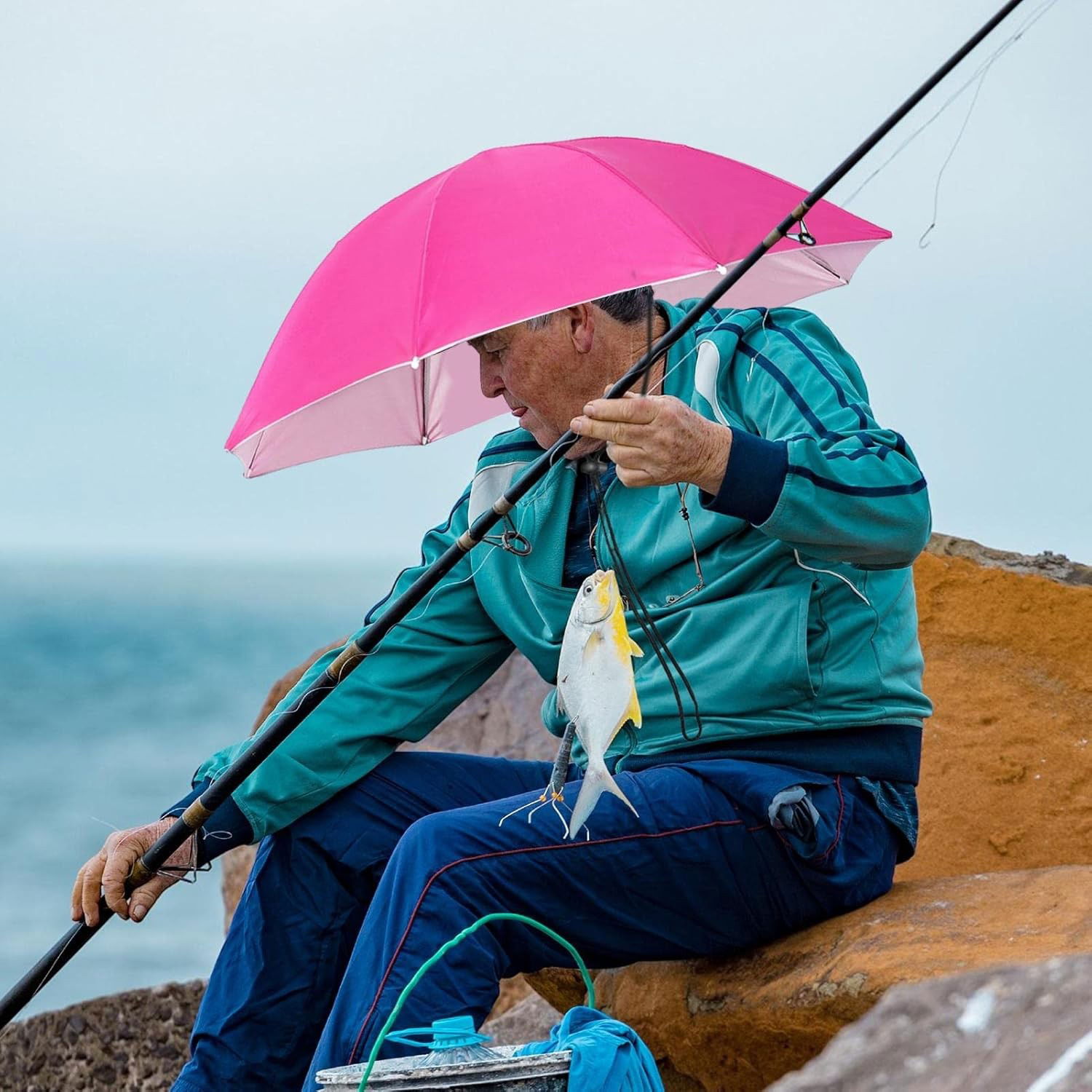 Umbrela de Cap, Flippy, Diametru 69 cm, Snur Reglabil de Cap, Protectie UV/Ploaie, Roz [4]