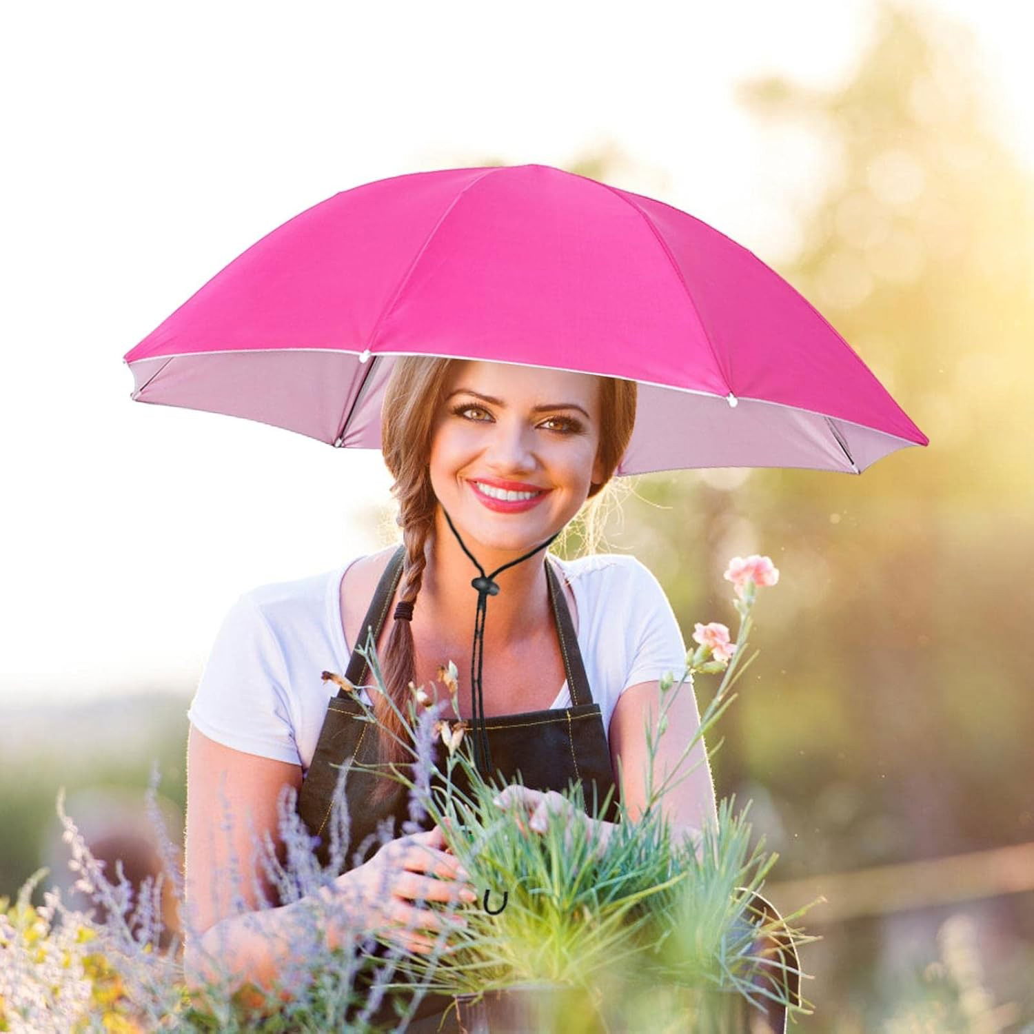 Umbrela de Cap, Flippy, Diametru 69 cm, Snur Reglabil de Cap, Protectie UV/Ploaie, Roz [5]