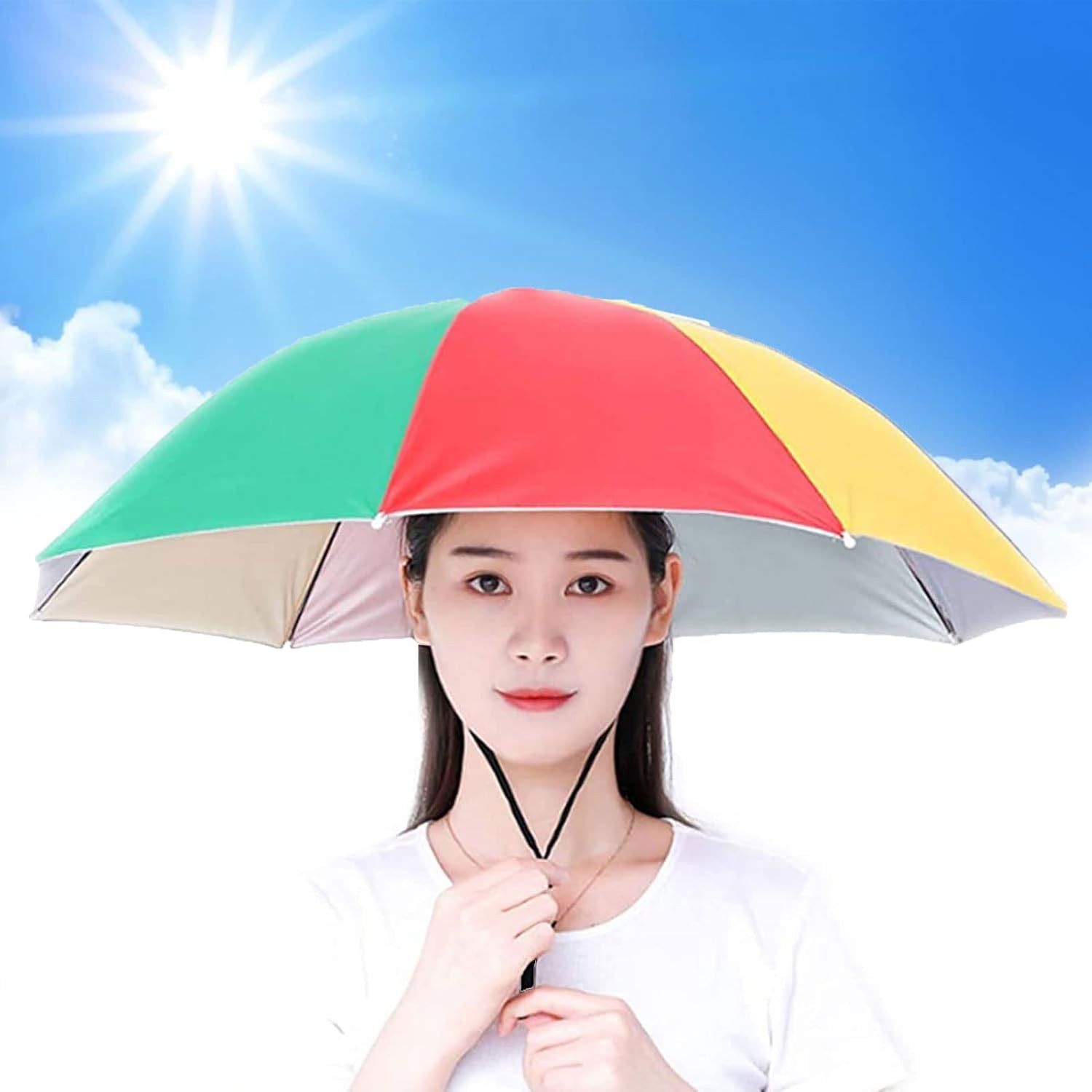 Umbrela de Cap, Flippy, Diametru 69 cm, Snur Reglabil de Cap, Protectie UV/Ploaie, Curcubeu [6]