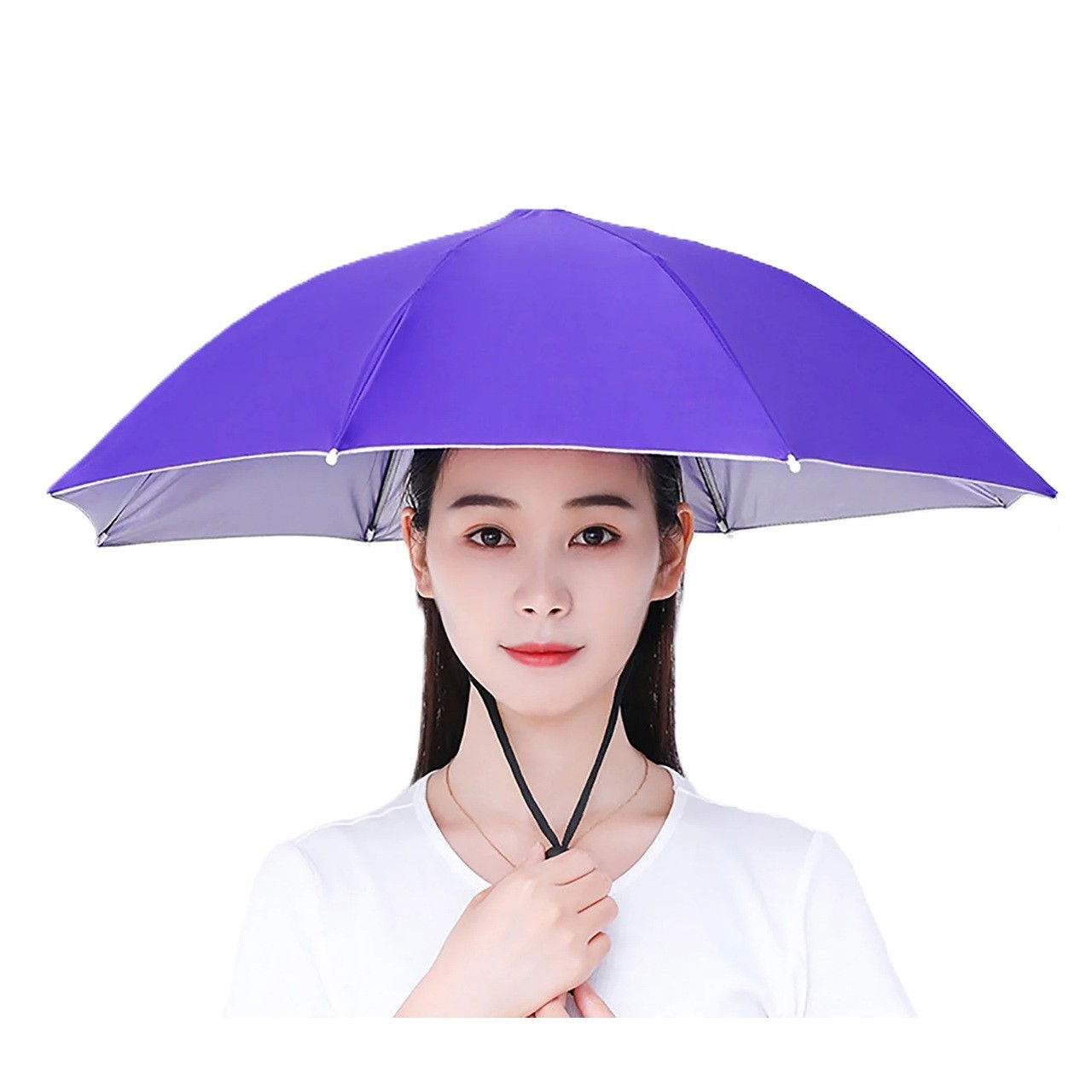 Pelerine, Umbrele si Accesorii - Umbrela de Cap, Flippy, Diametru 69 cm, Snur Reglabil de Cap, Protectie UV/Ploaie, Mov