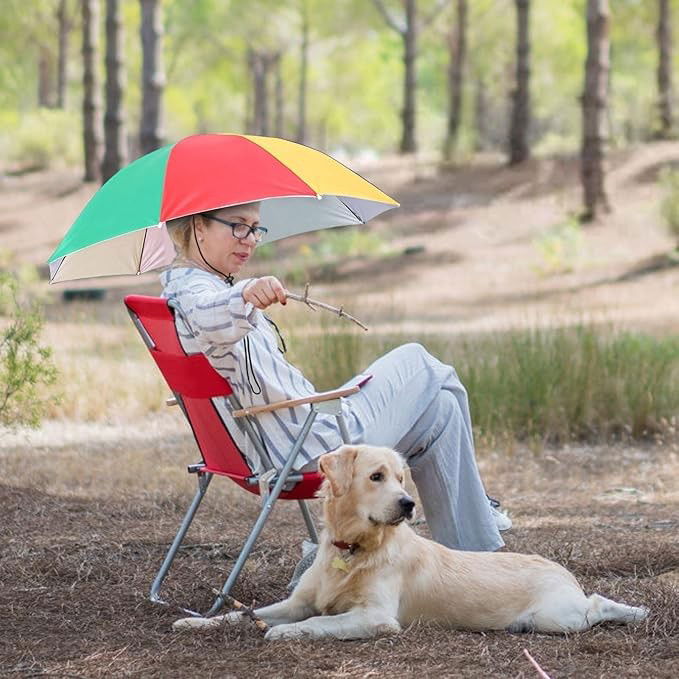 Pelerine, Umbrele si Accesorii - Umbrela de Cap, Flippy, Diametru 69 cm, Snur Reglabil de Cap, Protectie UV/Ploaie, Curcubeu