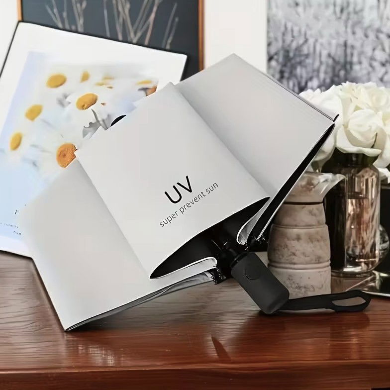 Umbrela de Ploaie Unisex, Flippy, cu Protectie UV Soare, Rezistenta la Vant si Ploaie, Pliabila, din Vinil si Otel, 96 x 67 cm, Bej deschis [4]