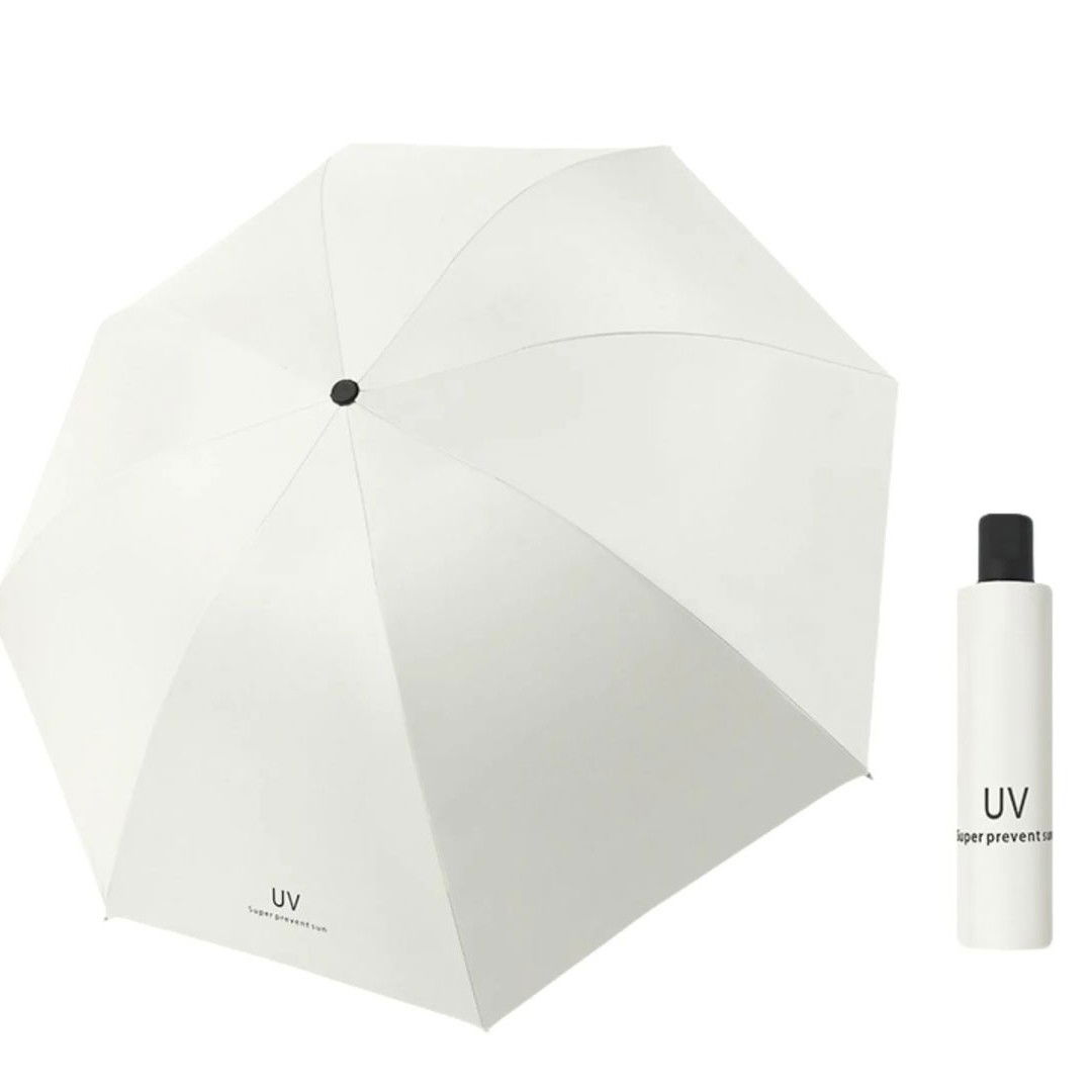 Pelerine, Umbrele si Accesorii - Umbrela de Ploaie Unisex, Flippy, cu Protectie UV Soare, Rezistenta la Vant si Ploaie, Pliabila, din Vinil si Otel, 96 x 67 cm, Bej deschis