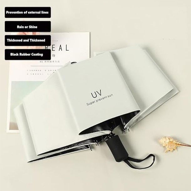 Umbrela de Ploaie Unisex, Flippy, cu Protectie UV Soare, Rezistenta la Vant si Ploaie, Pliabila, din Vinil si Otel, 96 x 67 cm, Bej deschis [3]