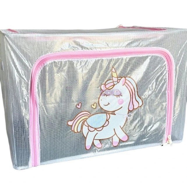 Pentru casa - Cutie de Depozitare, Flippy, pentru Camera Copiilor, 66L, din PVC, Model Unicorn, 50 x 40 x 33 cm, Transparent
