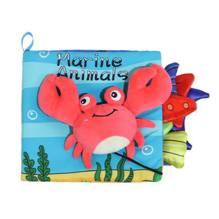 Jucarii interactive - Carte Senzoriala, Flippy, pentru Bebelusi, 15x16x4 cm, cu Animalute, 3D, Cu Sunete si Fosnete, 0-3 Ani, Model Crab, Multicolor