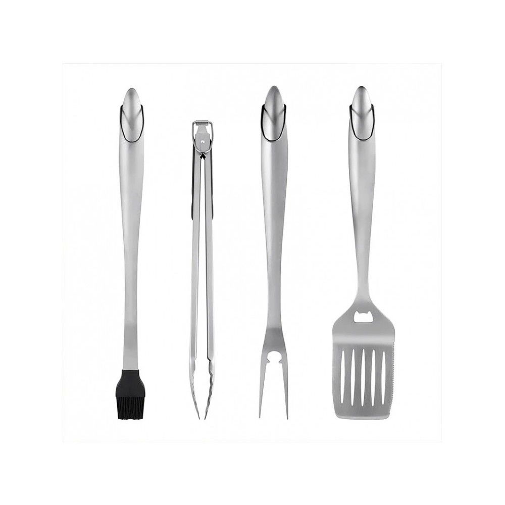 Pentru casa - Set 4 ustensile pentru gratar Flippy, din otel inoxidabil, cu agatatoare, rezistente la temperaturi ridicate, argintiu