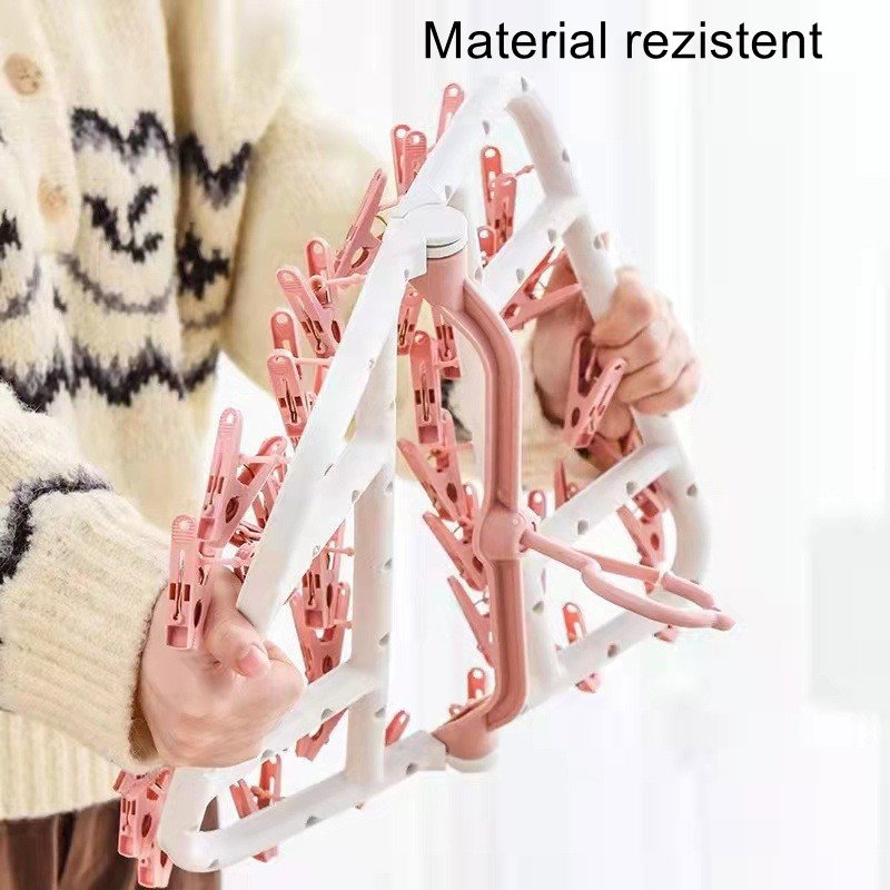 Uscator de Rufe Suspendat Flippy, cu 40 Carlige, Rotire 360 Grade, Protectie Vant, Pliabil, Patrat, Mateiral Plastic, Usor de Depozitat, Multifunctional, 36 x 24 cm, Alb/Roz [5]