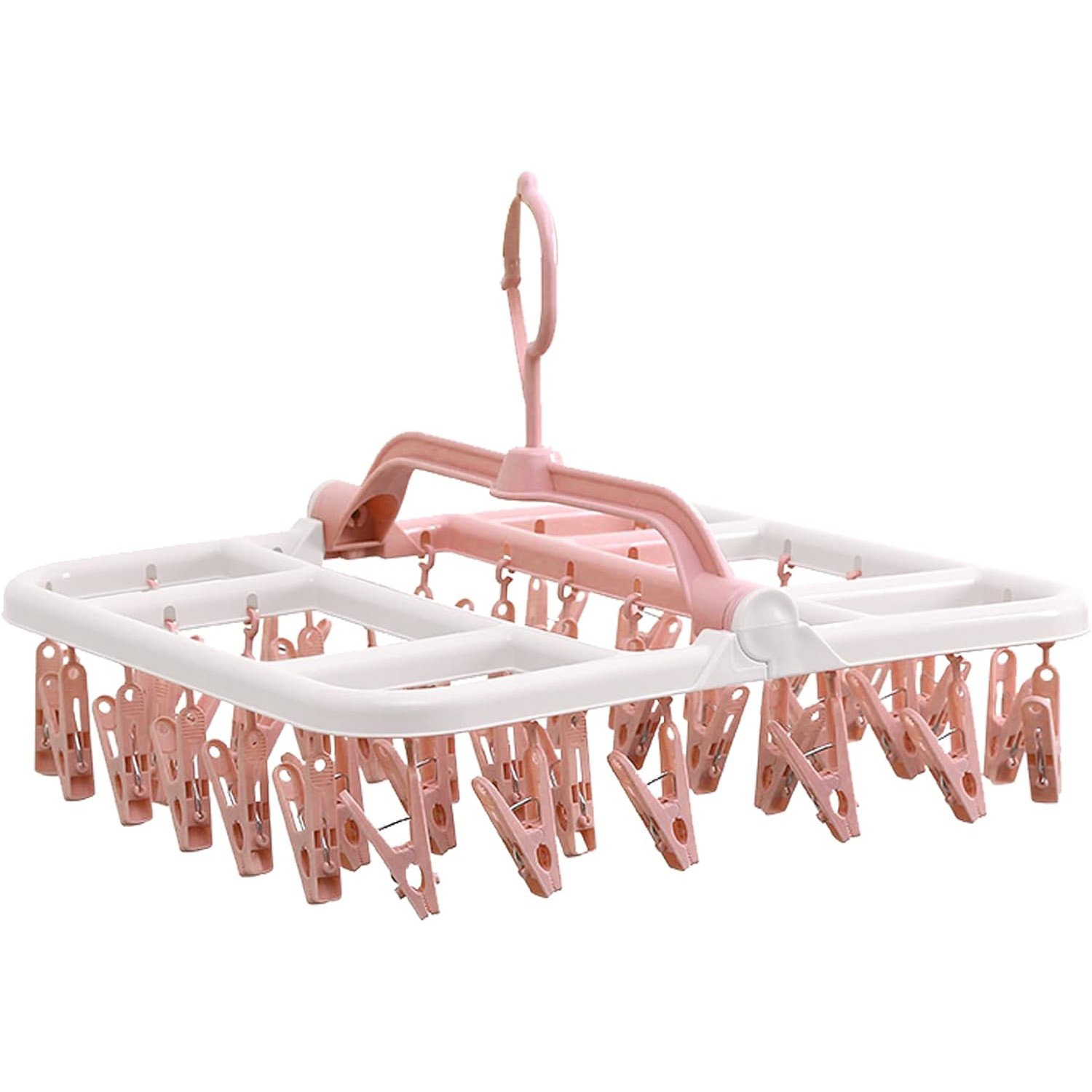TeoMarket - Uscator de Rufe Suspendat Flippy, cu 40 Carlige, Rotire 360 Grade, Protectie Vant, Pliabil, Patrat, Mateiral Plastic, Usor de Depozitat, Multifunctional, 36 x 24 cm, Alb/Roz