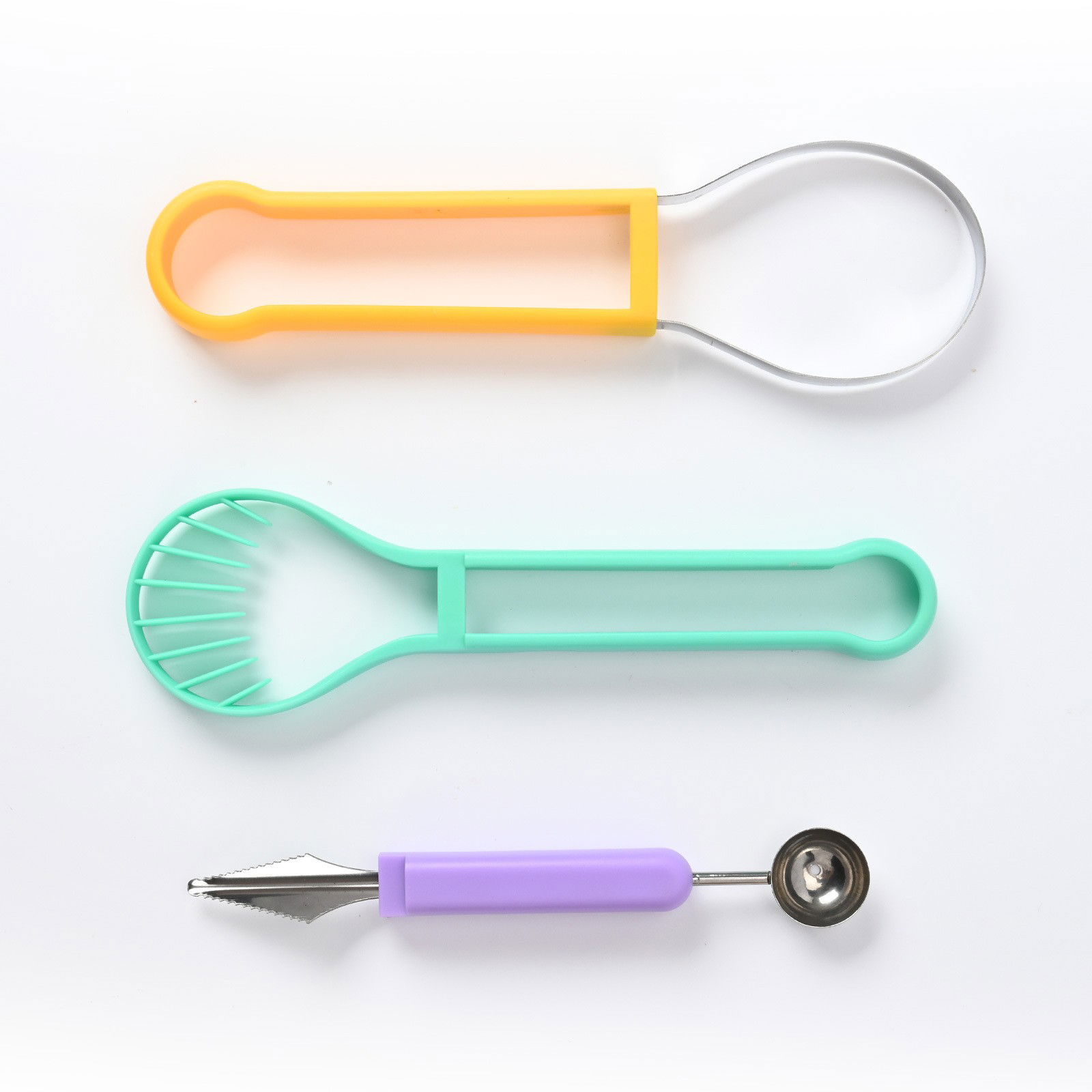 Ustensila bucatarie 4 in 1 pentru taiat si decorat fructe Flippy, material inox si plastic, compact, 28x6.2 cm, multicolor [4]