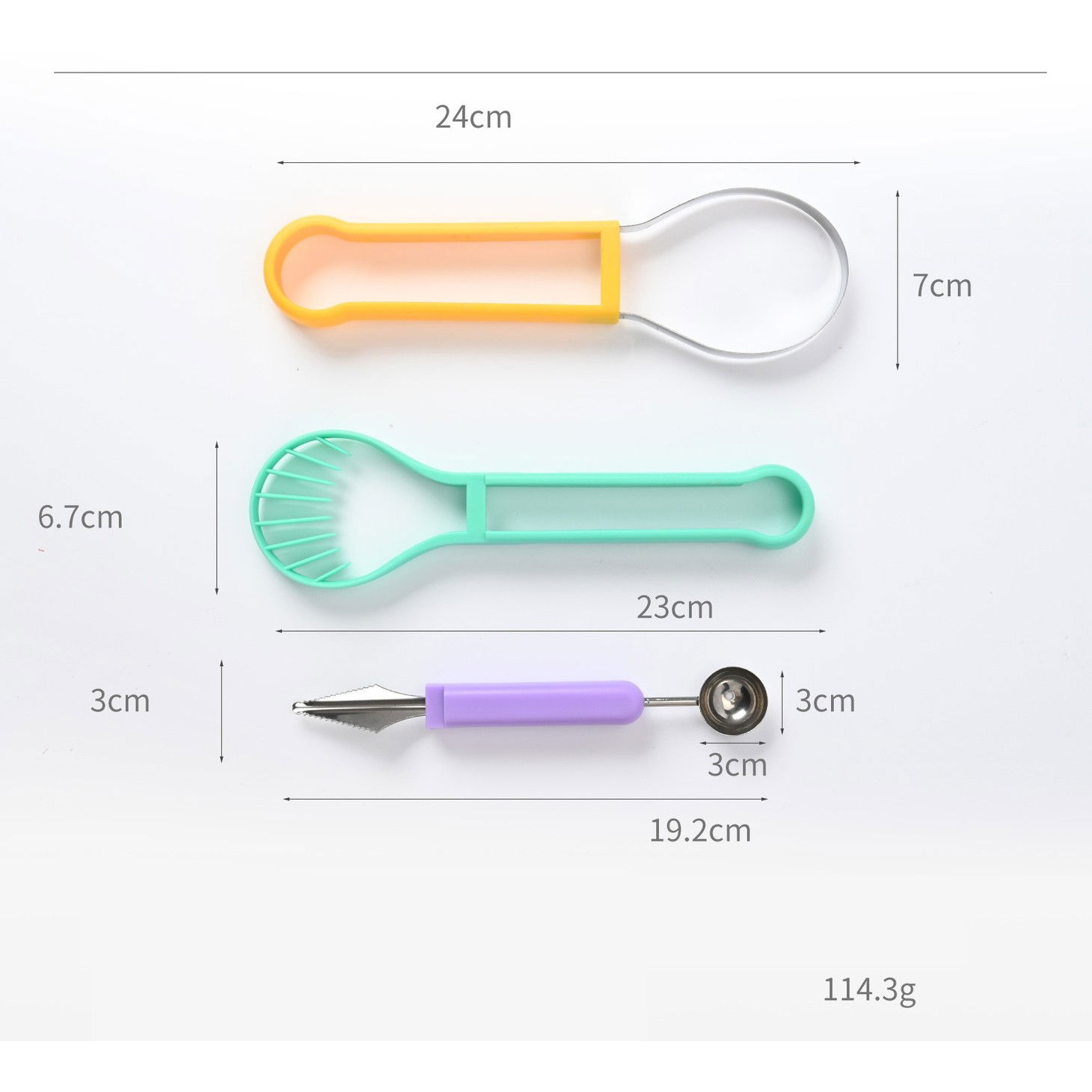 Ustensila bucatarie 4 in 1 pentru taiat si decorat fructe Flippy, material inox si plastic, compact, 28x6.2 cm, multicolor [9]