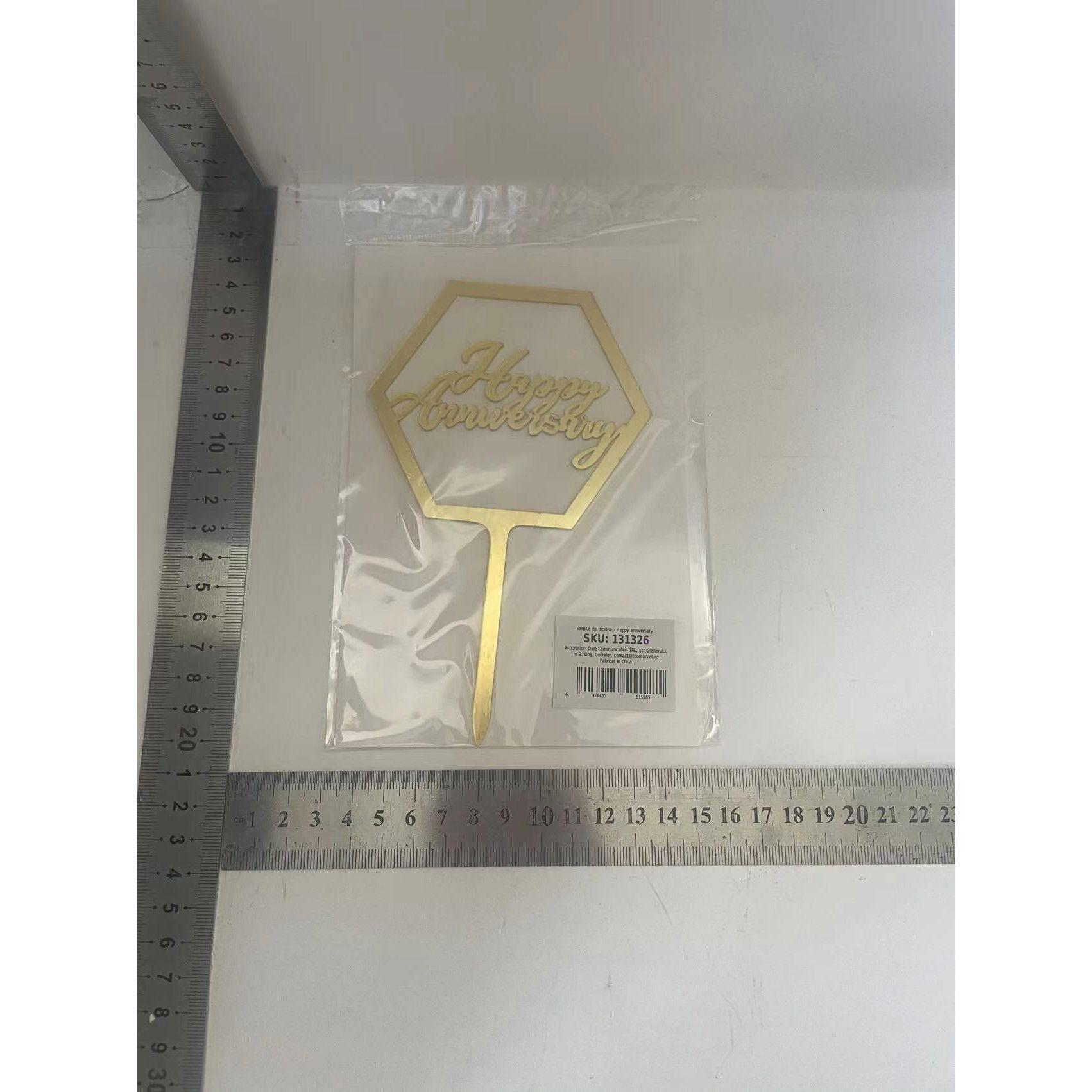 Lumanari si Toppere - Decoratiune Topper pentru Tort, Flippy, Model Hexagon Scris Happy Birthday, Tematica Aniversare, Auriu