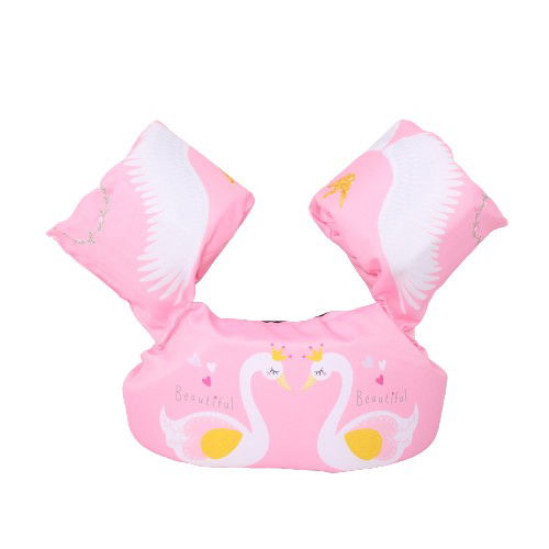 Articole pentru copii - Vesta de salvare pentru copii cu aripioare de inot, Flippy, Roz, Model lebede