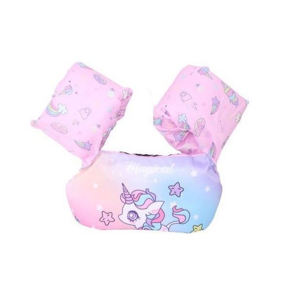 Colace si Piscine - Vesta de salvare pentru copii cu aripioare de inot, Flippy, Mov, Model unicorn