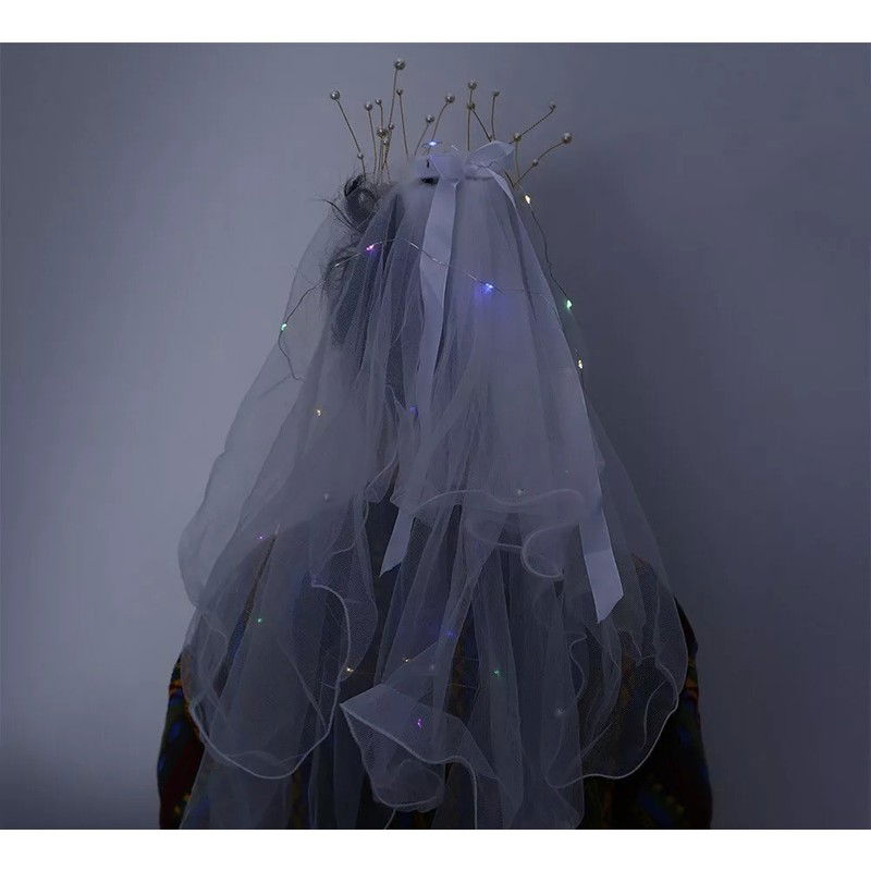 Voal Luminos cu Coronita, Flippy, Lumina Multicolora, pentru Serbari Copii, Petrecerea Burlacitelor, Marime universala, Lumina LED, Alb [3]