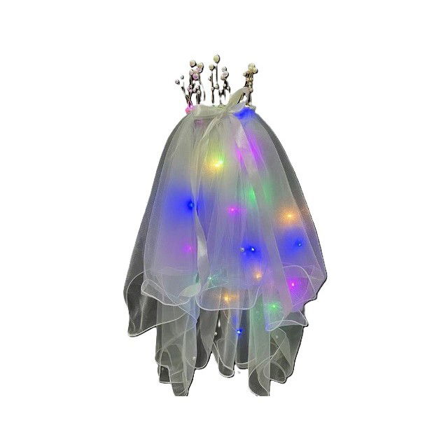 Costume si Deghizare - Voal Luminos cu Coronita, Flippy, Lumina Multicolora, pentru Serbari Copii, Petrecerea Burlacitelor, Marime universala, Lumina LED, Alb