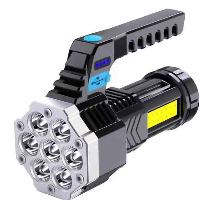 Pentru casa - Lanterna LED Lumina Puternica, Rezistenta la Apa, Tip Proiector COB, Flippy, Lanternă Reincarcabila, USB, cu Maner pentru Drumetii, Lanterna de Urgenta, Aer Liber, 14.1 x 6.4 cm, Culoare Negru cu Comu