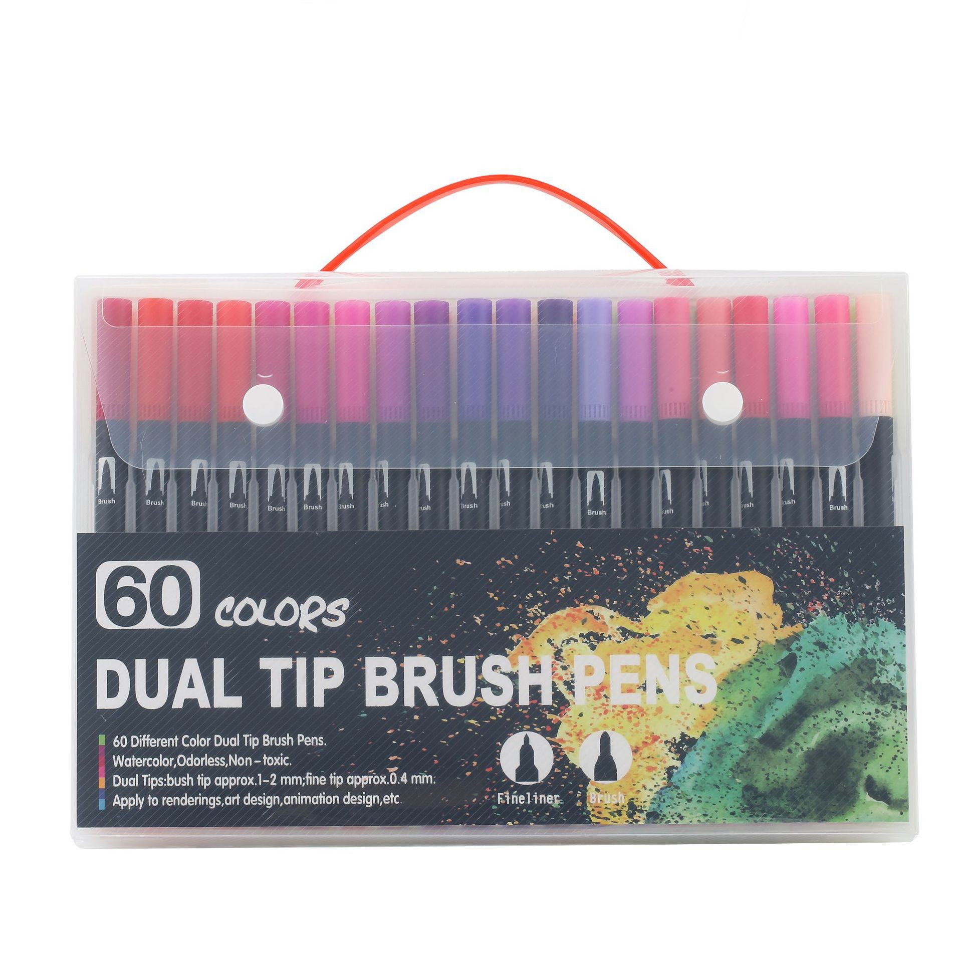 Jucarii Creative - Set 60 Carioci, Flippy, pe Baza de Apa, 2 Tipuri de Varf, 1-2 mm, 0.4 mm, Corp Carioca Negru, din Plastic, Multicolor