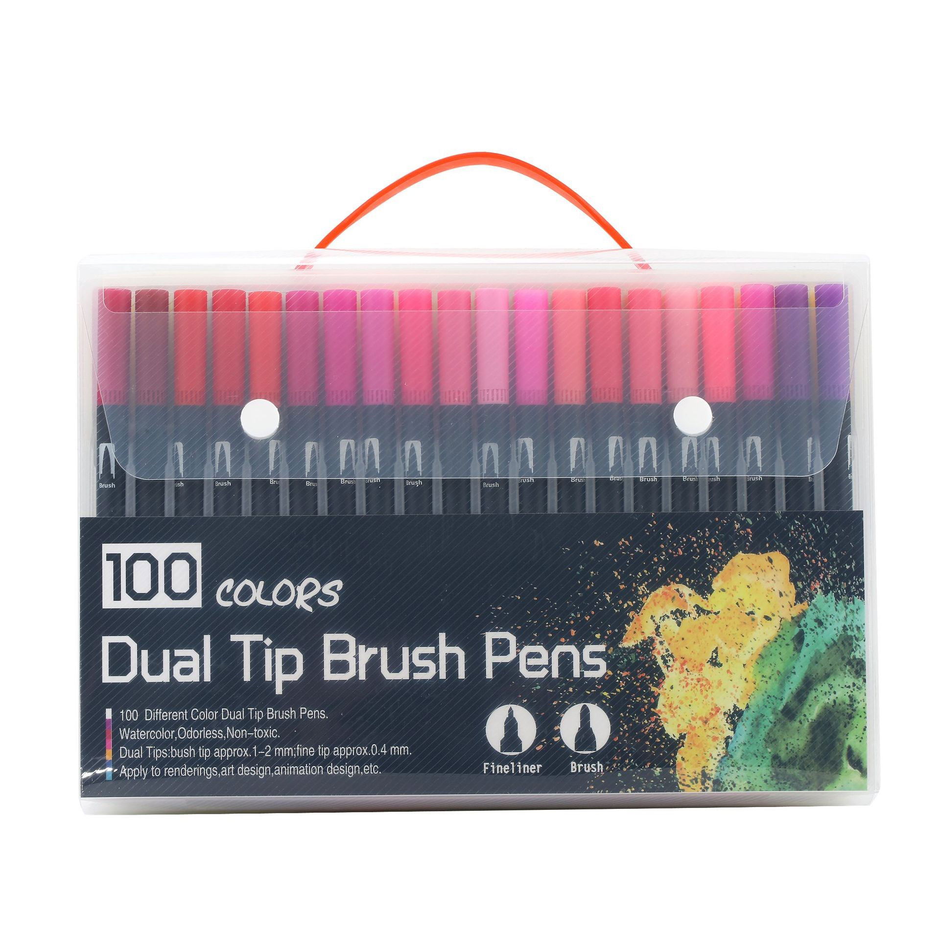 50 - 100 LEI - Set 100 Carioci, Flippy, pe Baza de Apa, 2 Tipuri de Varf, 1-2 mm, 0.4 mm, Corp Carioca Negru, din Plastic, Multicolor