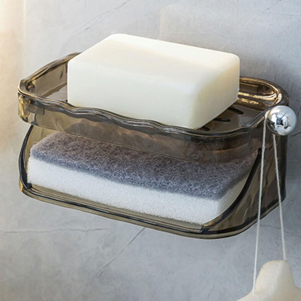 Savoniera Dubla, Flippy, 2 Straturi, Instalare fara Perforare, Agatatoare Burete, 13.5 x 8.5 x 6 cm, Gri [3]