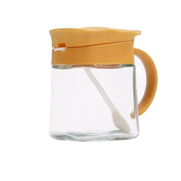 Organizatoare si Depozitare Bucatarie - Recipient Condimente, Flippy, din Stilca, 180 ml, cu Maner si Lingurita, 11.3 x 8.2 cm, Capac Ondulat, Galben