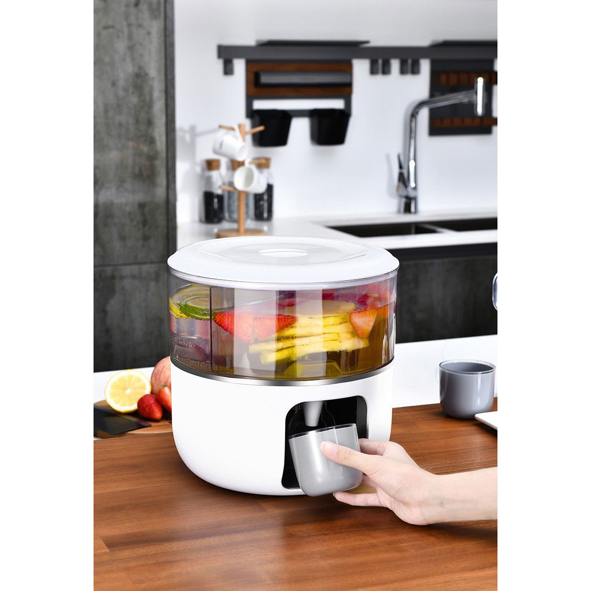 Dozator de apa Flippy, 3 compartimente rotative, capacitate mare de 3l, alb [2]