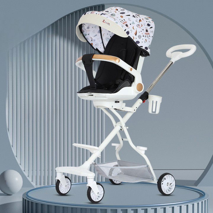 Carucior Sport Flippy 3in1, 6-36 Luni, Reversibil, Pliabil, Tavita pentru Masa, Pozitie de Somn, Centura de Siguranta, Roti 360, Suport Pahar, Copertina pentru Soare, 32x63x95cm, Bej Model Cosmos [3]