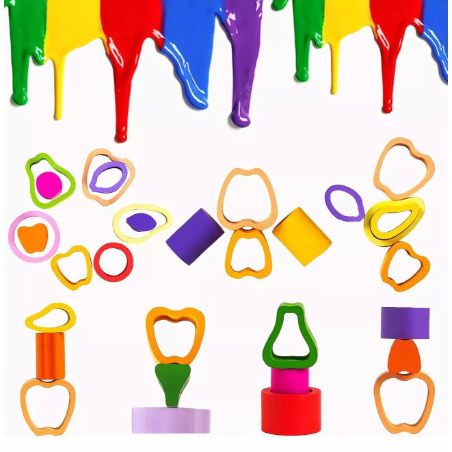 Jucarie Montessori din Lemn, Flippy, Tip Puzzle, cu 5 Forme Asimetrice, 15 Piese, Model Fructe, Educativa, Interactiva, Creativa, Materiale Non Toxice, +2 Ani, 29x6.5 cm, Multicolor [3]