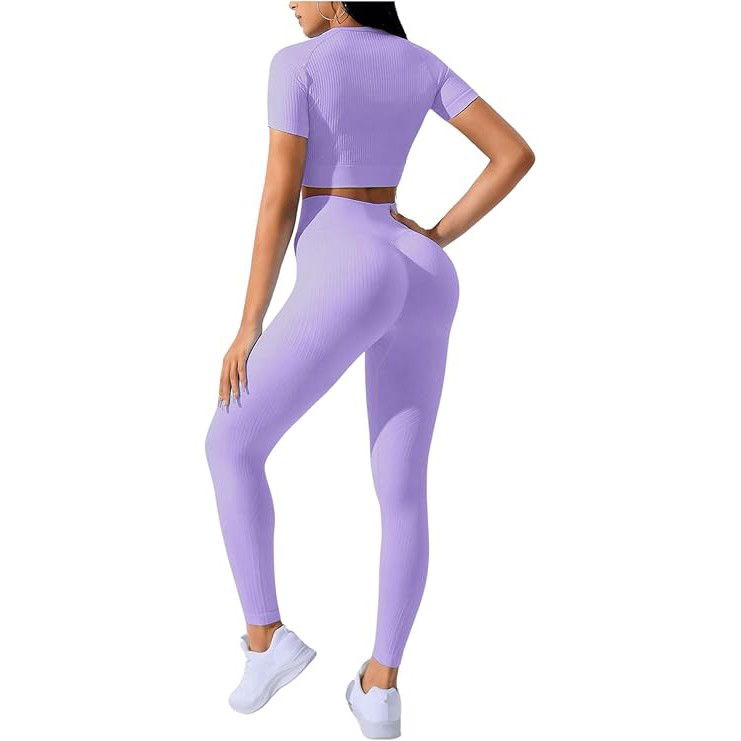 Costum pentru Fitness/Yoga, Flippy, pentru Femei, Material Elastic, Spandex, Talie Inalta, Mov, Marime M [5]