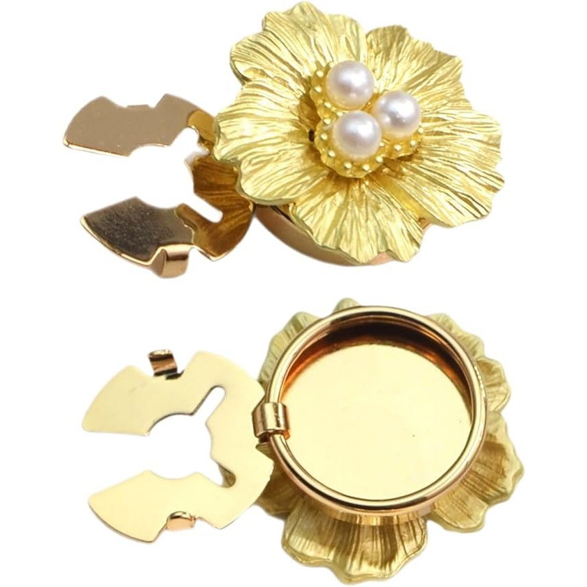 Accesoriu pentru Nasturi, Flippy, Model Floare cu Perle, din Metal, 2.5 x 1.7 cm, Auriu [1]