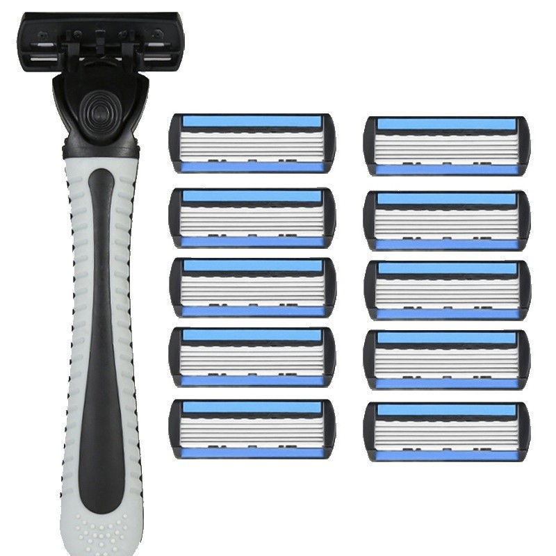 Aparat de Ras Manual, Flippy, din Otel Inoxidabil, Suport Lama + 10 Capete de Schimb Incluse, Cutie pentru Lame, Negru [1]