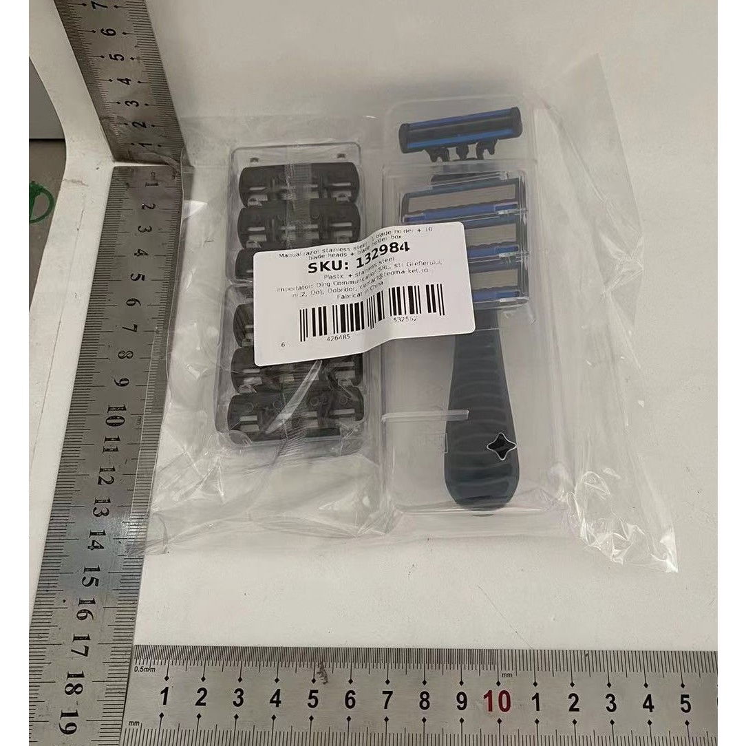 Aparat de Ras Manual, Flippy, din Otel Inoxidabil, Suport Lama + 10 Capete de Schimb Incluse, Cutie pentru Lame, Negru [2]