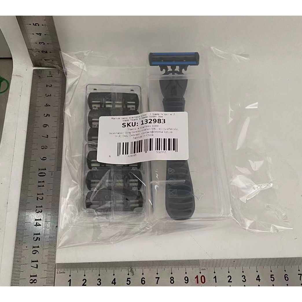 Aparat de Ras Manual, Flippy, din Otel Inoxidabil, Suport Lama + 7 Capete de Schimb Incluse, Cutie pentru Lame, Negru [5]