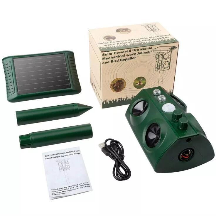 Aparat Solar LED cu Ultrasunete, Flippy, Repelent pentru Animale Mari si Mici, Lumina Rosie si Alba, Anti Rozatoare, Anti Insecte, Frecventa 13.5KHZ-45.5KHZ, Senzor PIR, 15.5 x 15.4 x 26.2 cm, Verde [8]