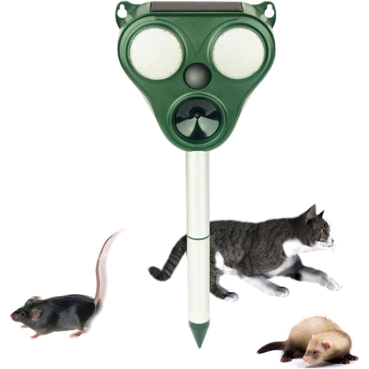 Aparat Solar LED cu Ultrasunete, Flippy, Repelent pentru Animale Mari si Mici, Lumina Rosie si Alba, Anti Rozatoare, Anti Insecte, Frecventa 13.5KHZ-65 KHZ, Senzor PIR, 13 x 14.7 x 24.5 cm, Verde [4]