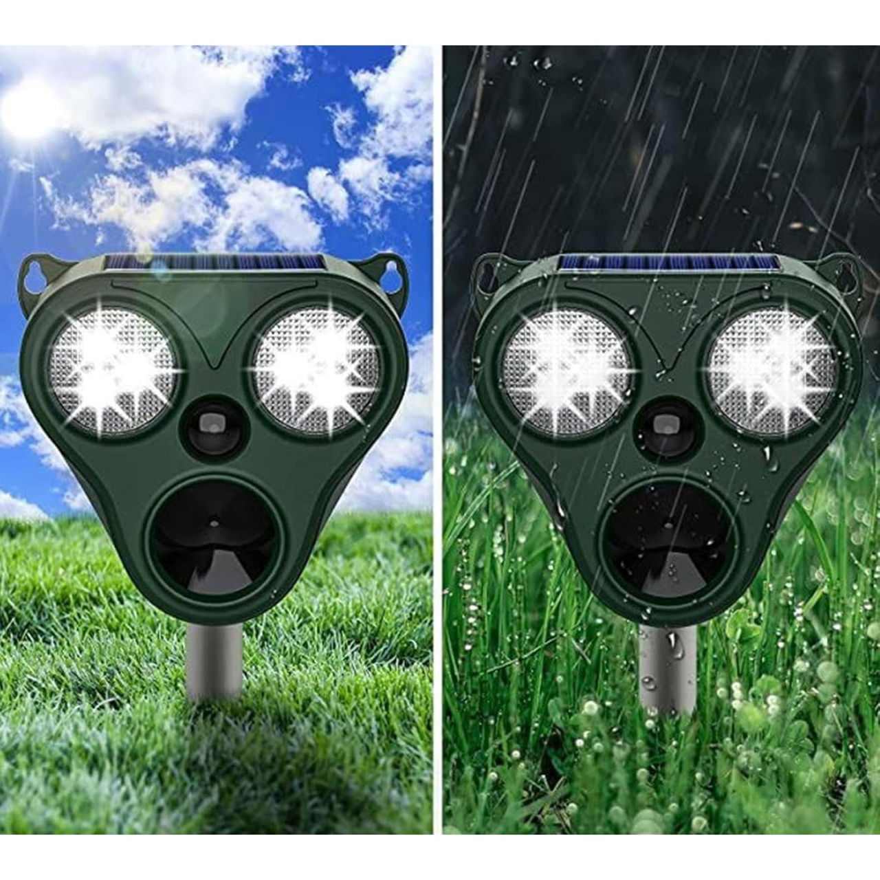 Aparat Solar LED cu Ultrasunete, Flippy, Repelent pentru Animale Mari si Mici, Lumina Rosie si Alba, Anti Rozatoare, Anti Insecte, Frecventa 13.5KHZ-65 KHZ, Senzor PIR, 13 x 14.7 x 24.5 cm, Verde [5]