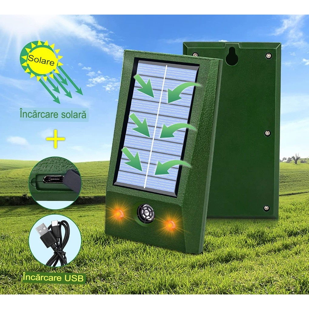 Aparat Solar LED cu Ultrasunete, Flippy, Repelent pentru Animale Mari si Mici, Lumina Rosie si Alba, Anti Rozatoare, Anti Insecte, Frecventa 9-36.5KHZ, 12 X 6.5 cm, Verde [4]